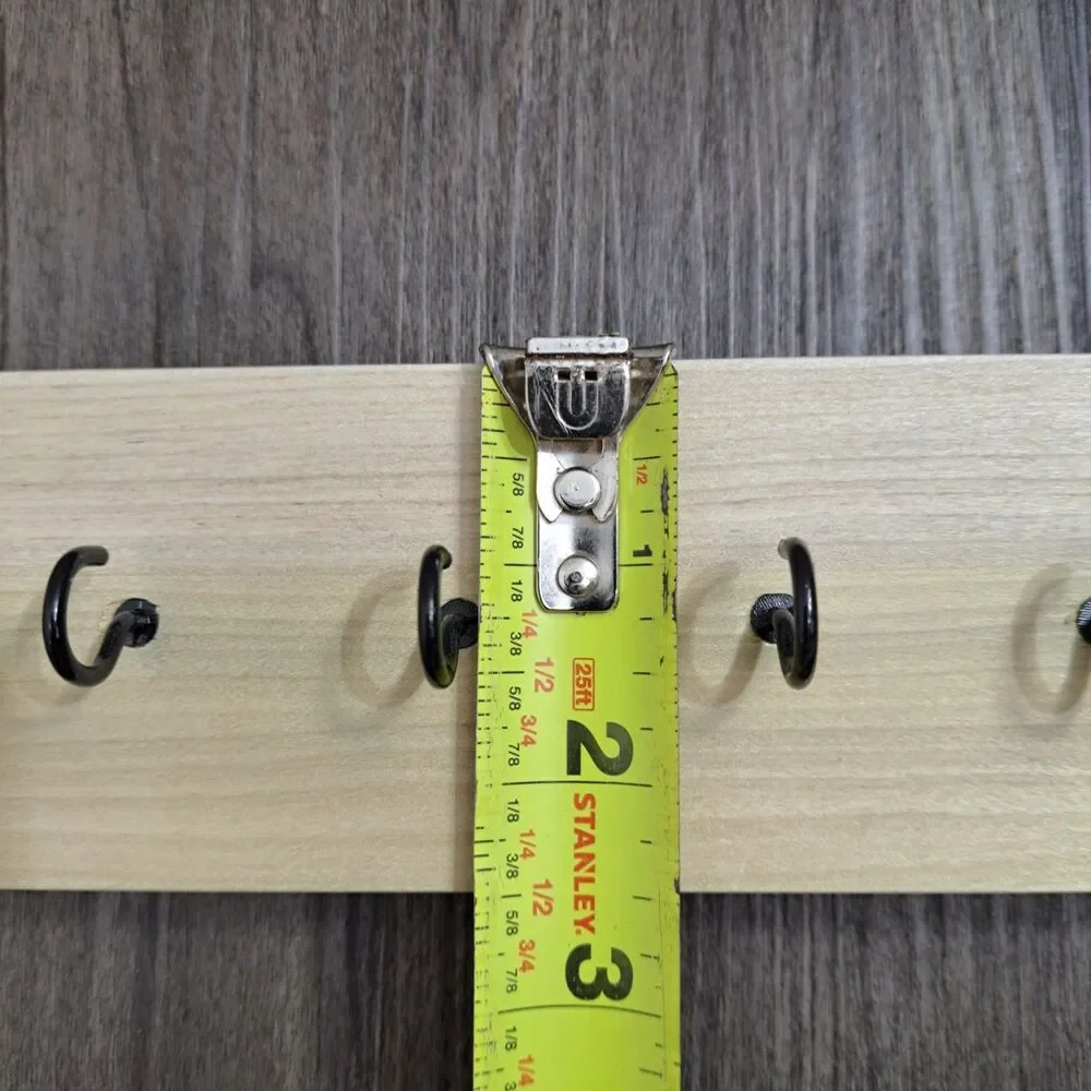 Handmade 10 inch Wall Mount 5 Hook Key/Hat Rack‎ Brown Solid Wood Black Hooks